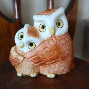 Sweet snuggling Owls vintage Ceramic Tealight or incense holder